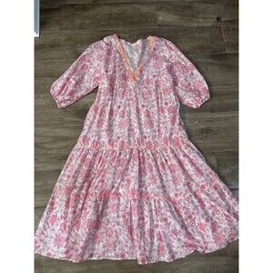 Pink Embroidered Caftan By Debbie Katz Size XL Swim Coverup Resortwear Boho EUC